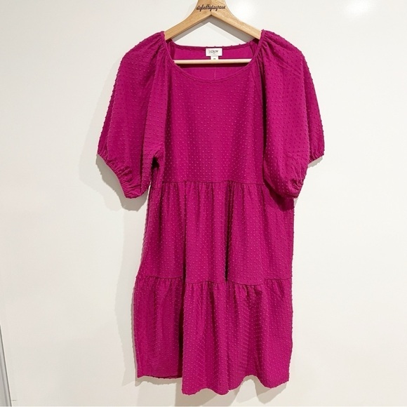 NWT J. Crew magenta puff sleeves Swiss dot dress - Picture 2 of 9